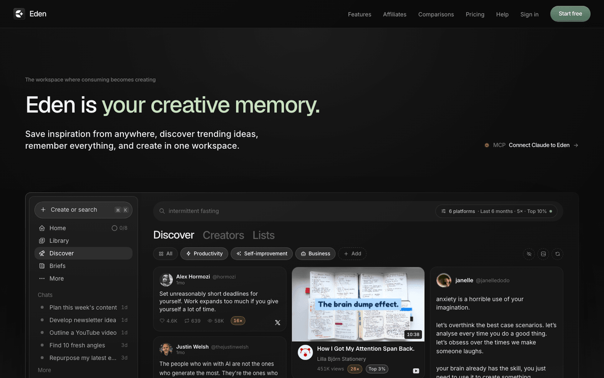 Eden homepage, your creative memory